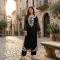 Women's Black Embroidered Georgette Kurta Set FZ-PR-31