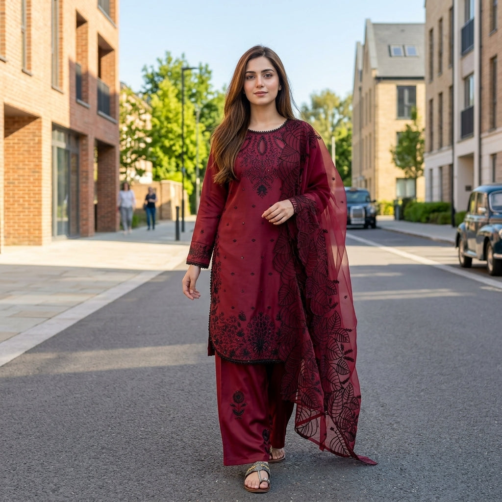 Women's Satin Rayon Embroidered Top Palazzo Set FZ-PR-56