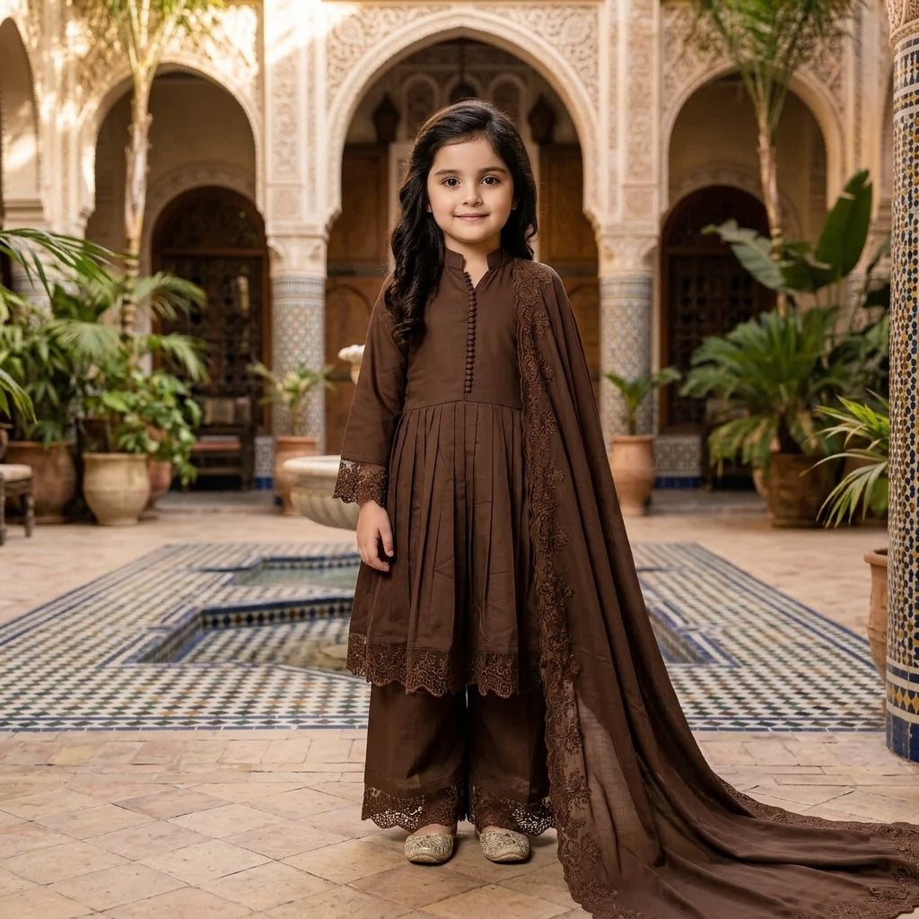 Girls' Roman Silk Embroidered Anarkali Set FZ-PR-39