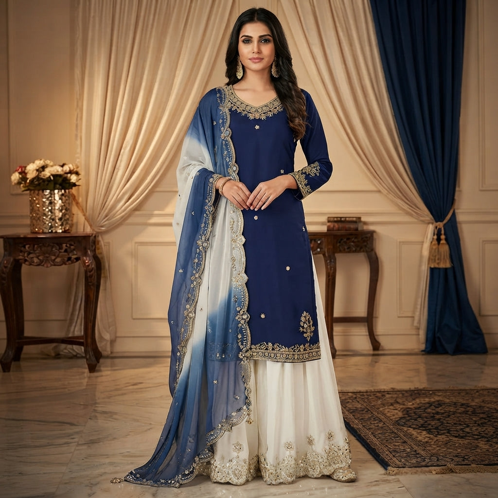 Women's French Crêpe Embroidered Salwar Kameez Set FZ-PR-45