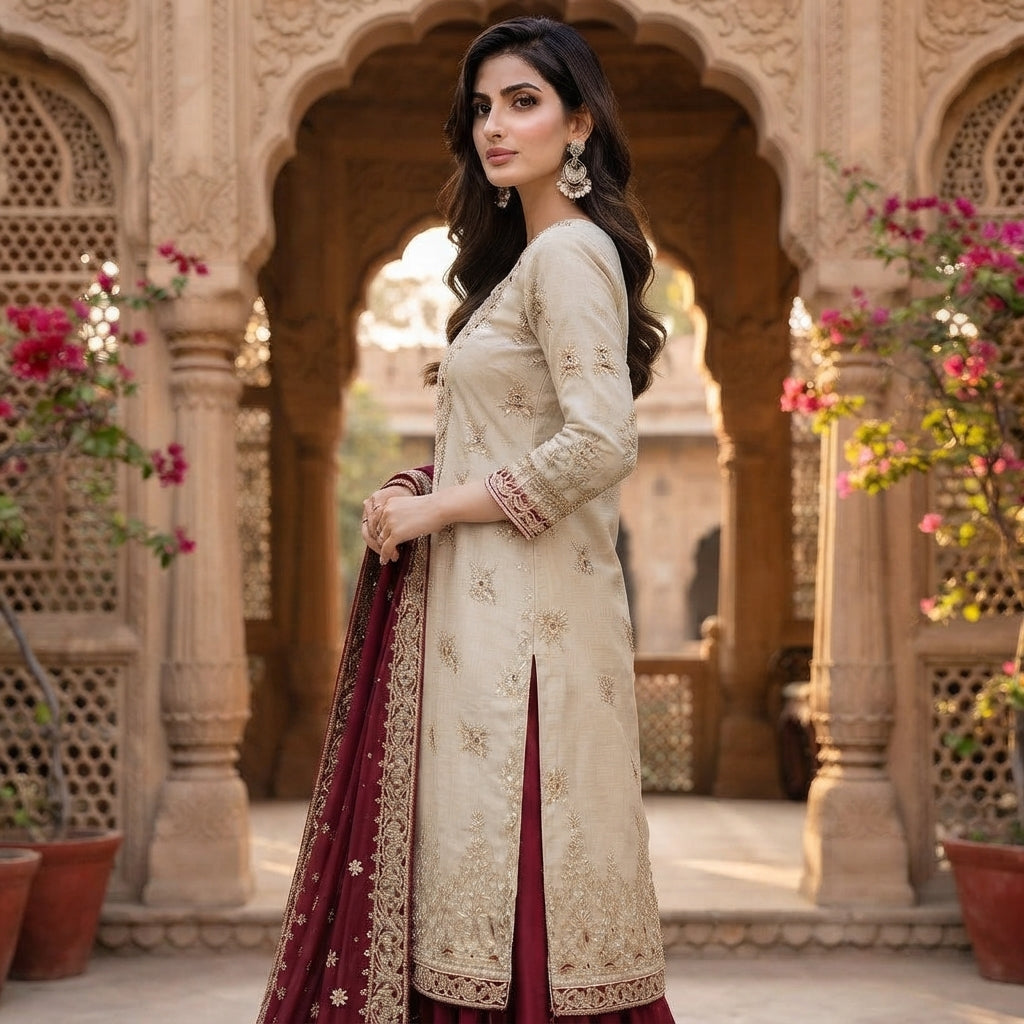 Heavy Embroidered JC Silk Palazzo Suit Set FZ-PR-05