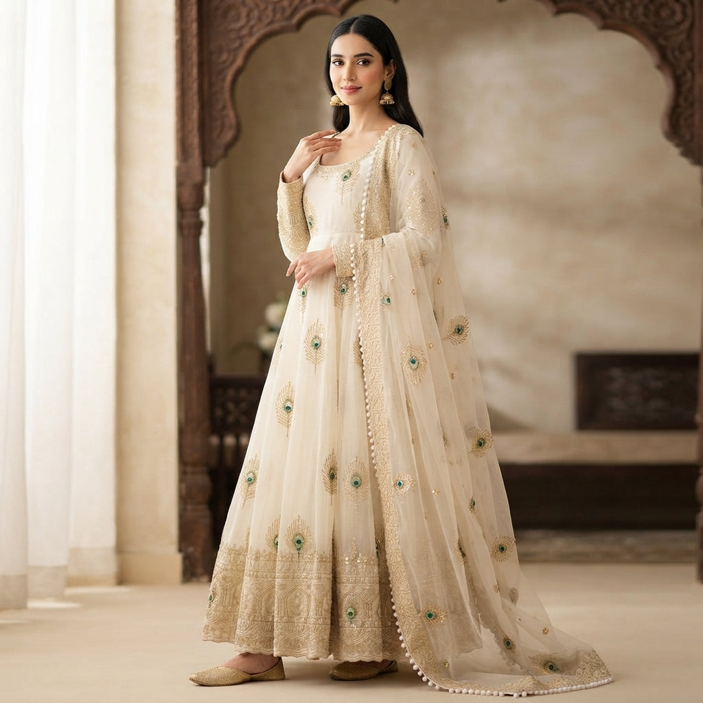Women's Silk Embroidered Gown Set FZ-PR-42