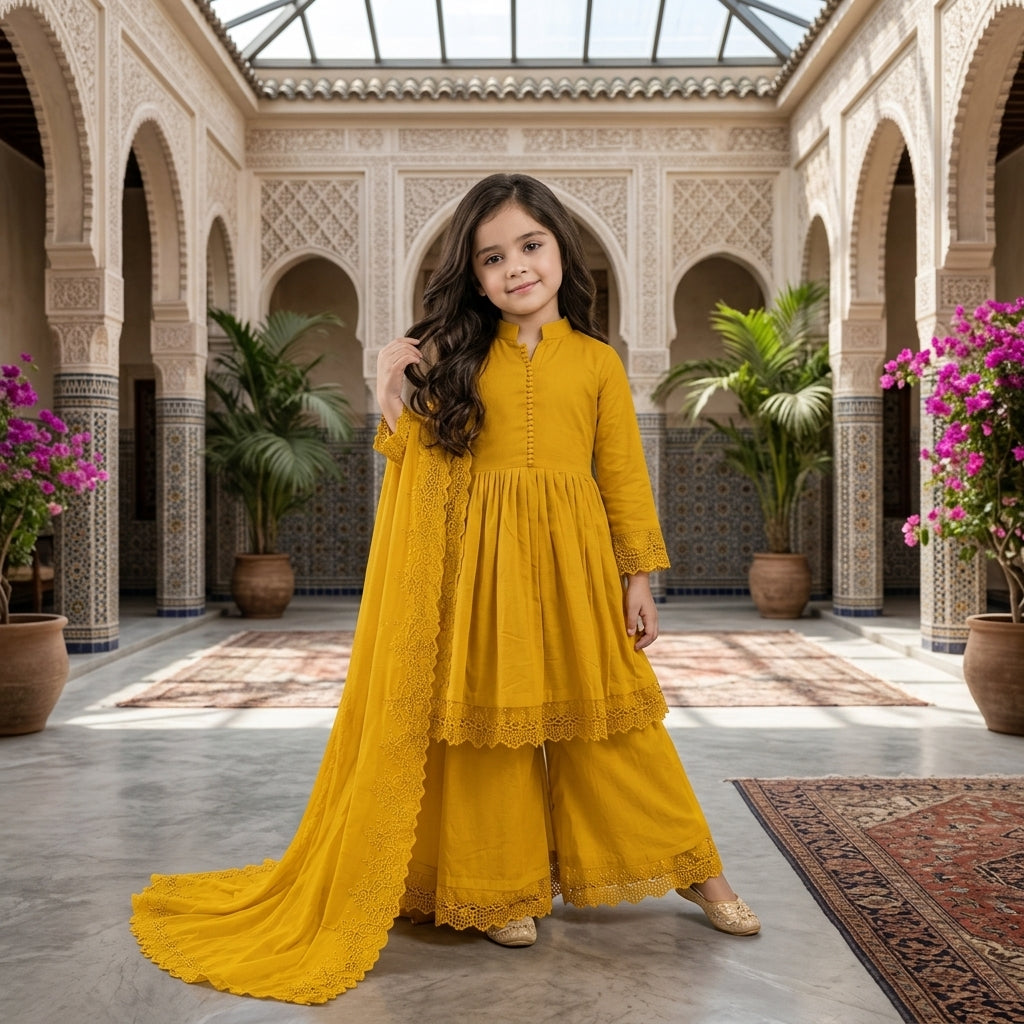 Girls' Cotton Embroidered Salwar Kameez Set FZ-PR-38
