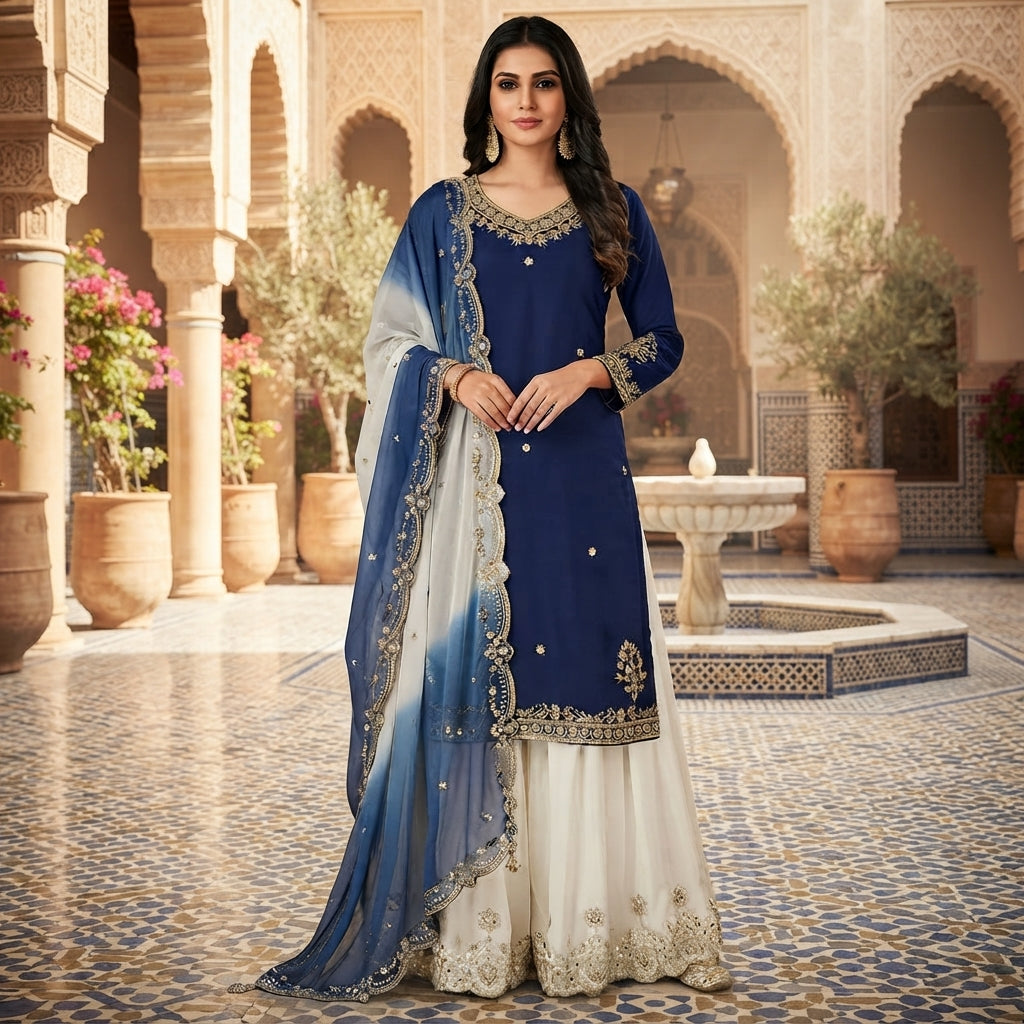 Women's French Crêpe Embroidered Salwar Kameez Set FZ-PR-45