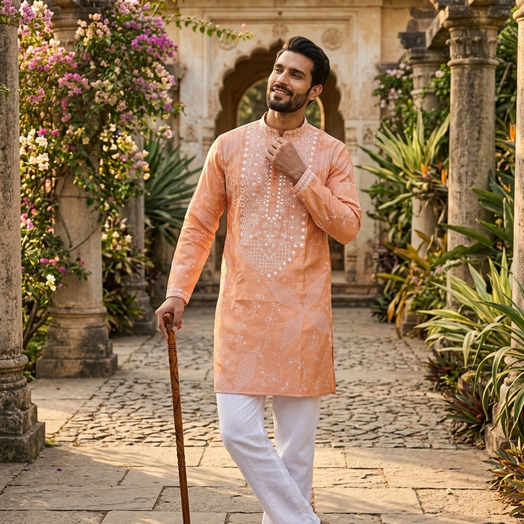 Men's Embroidered Simmer Silk Kurta Pyjama Set FZ-PR-16