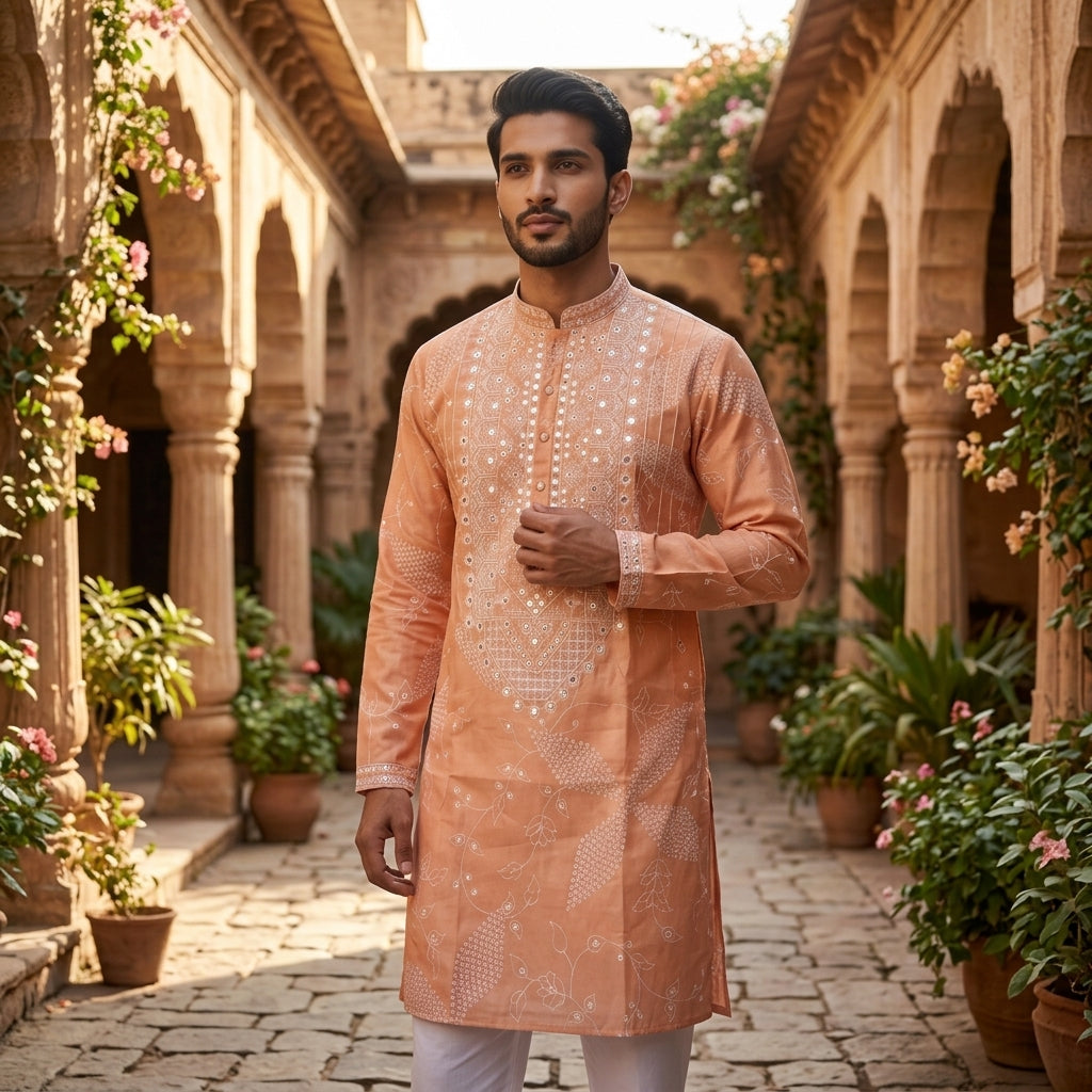 Men's Embroidered Simmer Silk Kurta Pyjama Set FZ-PR-16