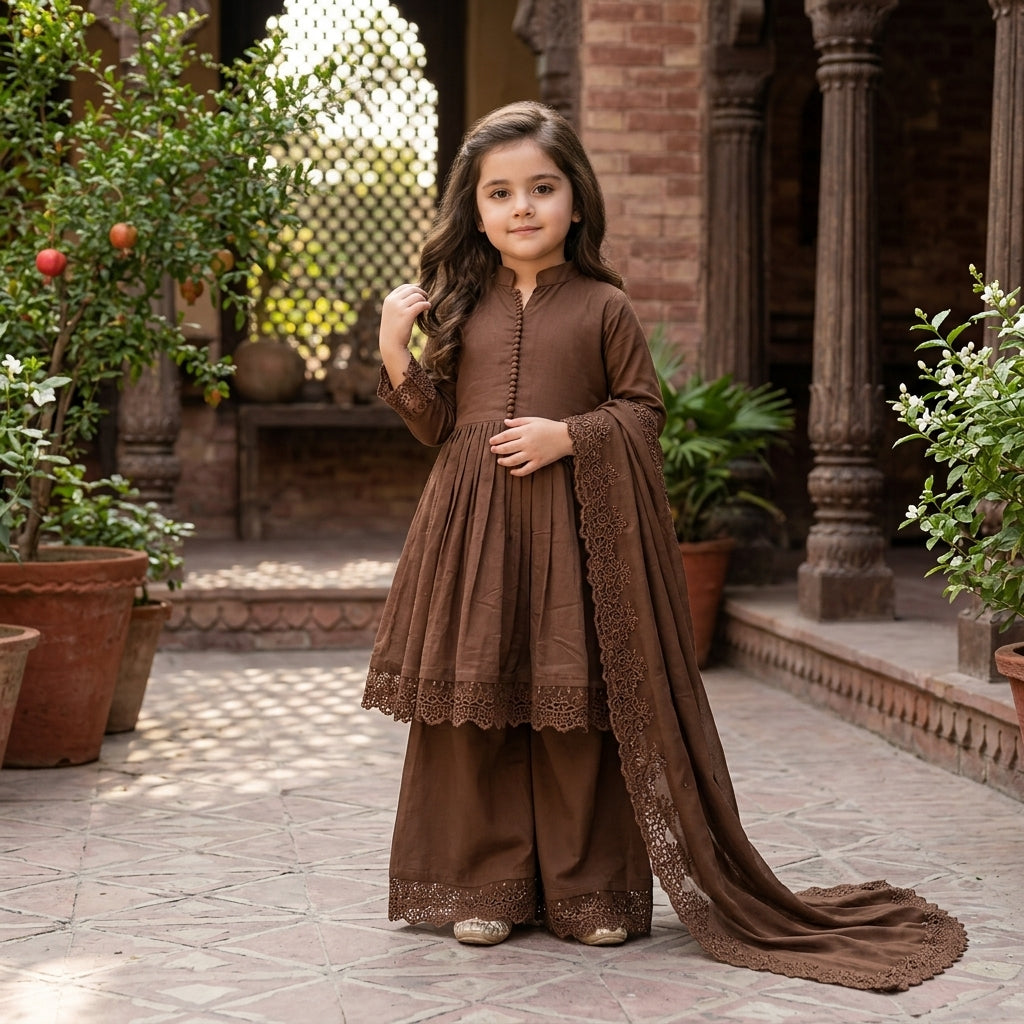 Girls' Roman Silk Embroidered Anarkali Set FZ-PR-39