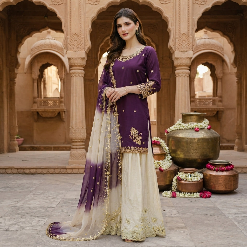 Women's French Crêpe Embroidered Salwar Kameez Set FZ-PR-43