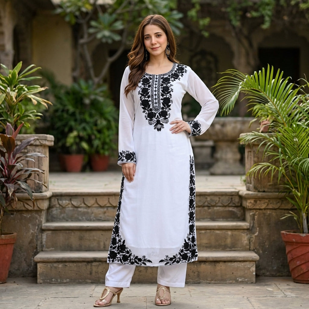 Women's Embroidered Georgette Kurta Set FZ-PR-28
