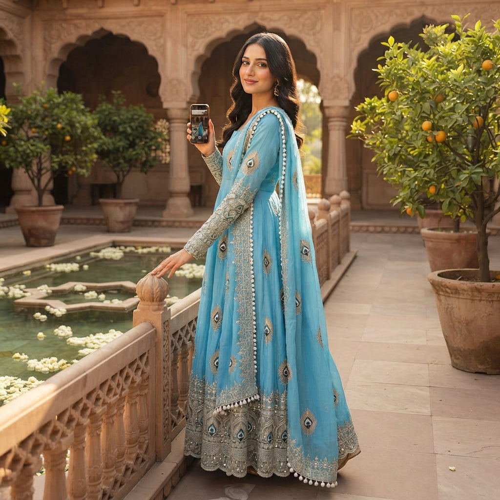 Women's Silk Embroidered Gown Set FZ-PR-41