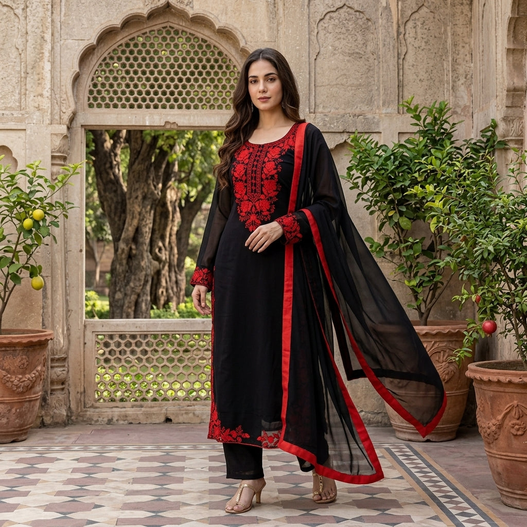 Women's Embroidered Georgette Kurta Set FZ-PR-29