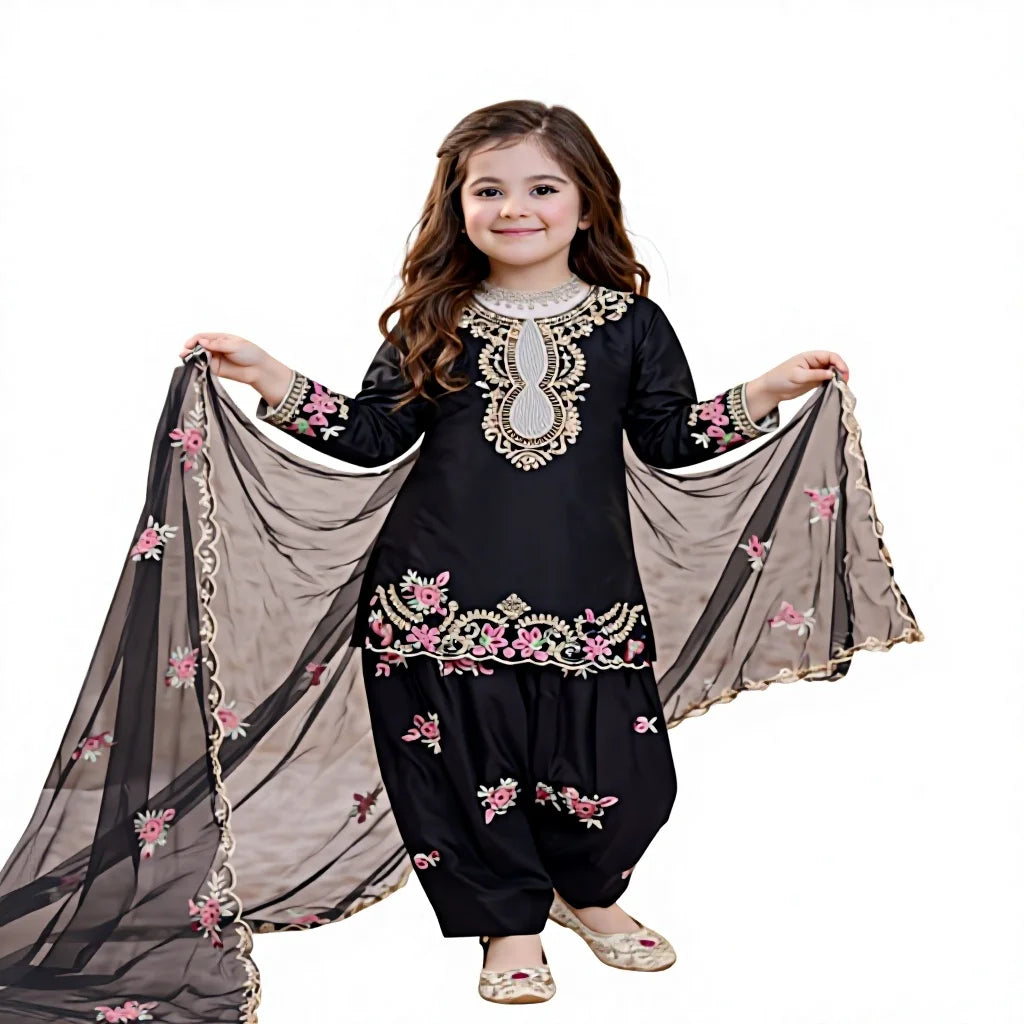 Girls' Heavy Crêpe Embroidered Salwar Kameez Set FZ-PR-40