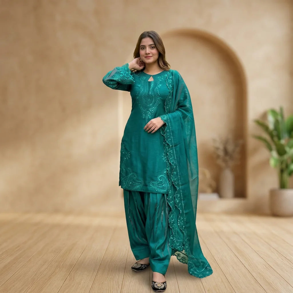 Women's Heavy Embroidered 3-Piece Palazzo Suit Set FZ-PR-10