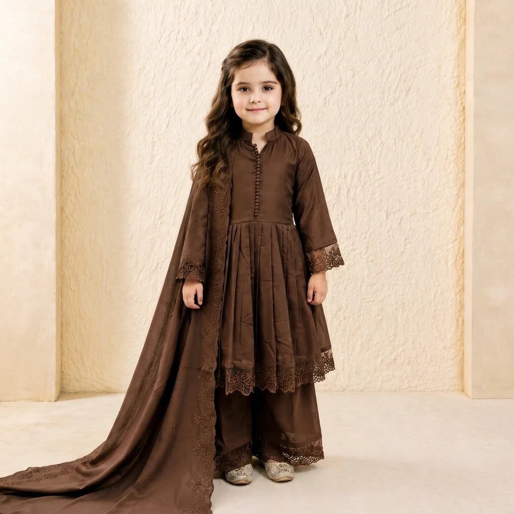 Girls' Roman Silk Embroidered Anarkali Set FZ-PR-39