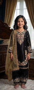 Girls’ Embroidered GMY Silk Salwar Kameez Set with Dupatta FZ-PR-09