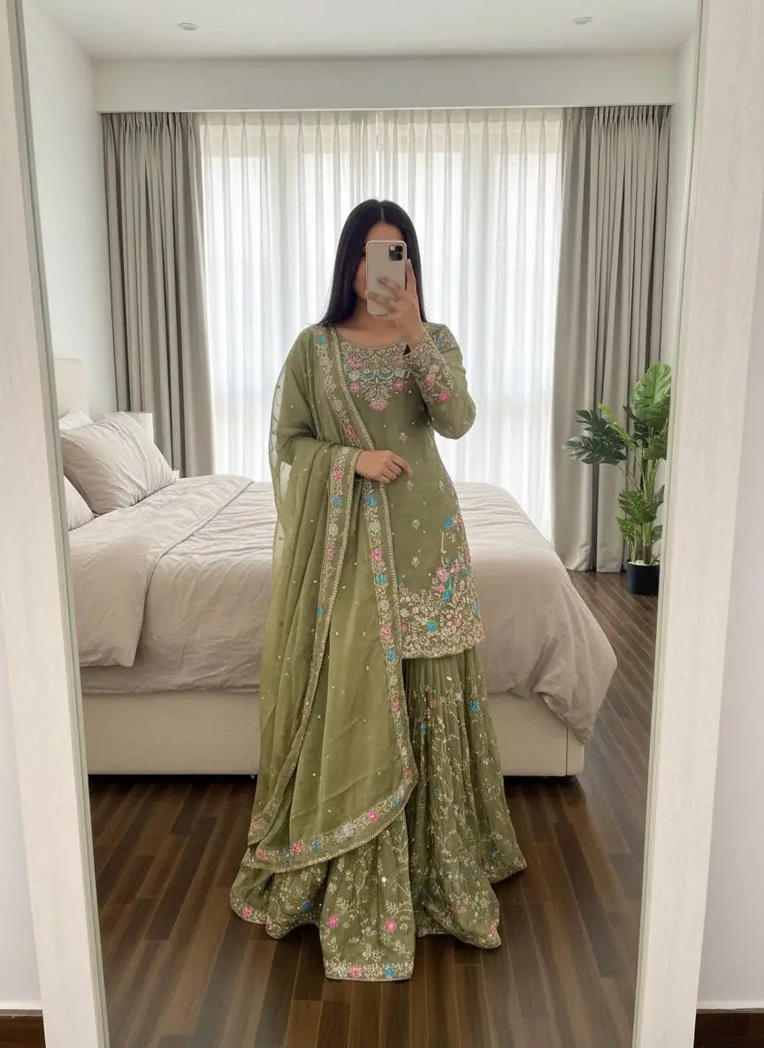 Women's JMC Silk Embroidered Anarkali Sharara Set FZ-PR-52