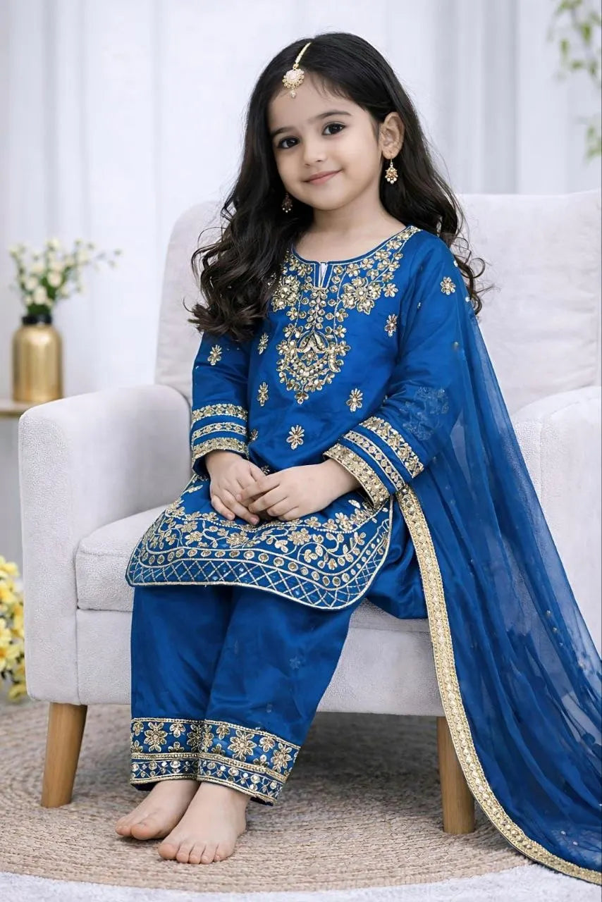 Girls' Embroidered GMY Silk Palazzo Suit Set FZ-PR-26