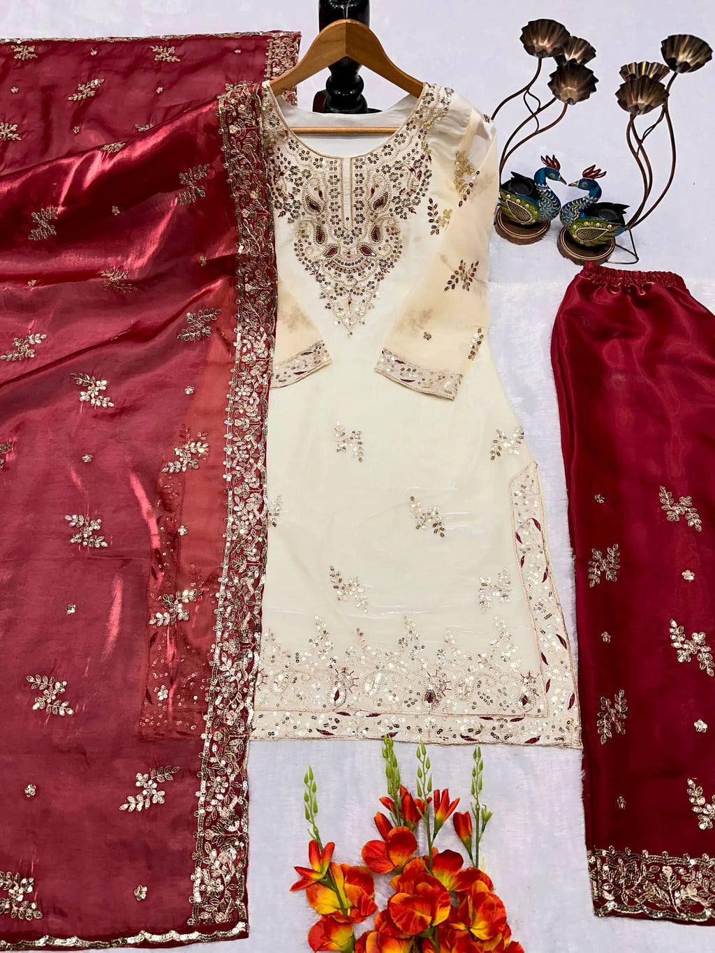 Heavy Embroidered JC Silk Palazzo Suit Set FZ-PR-05