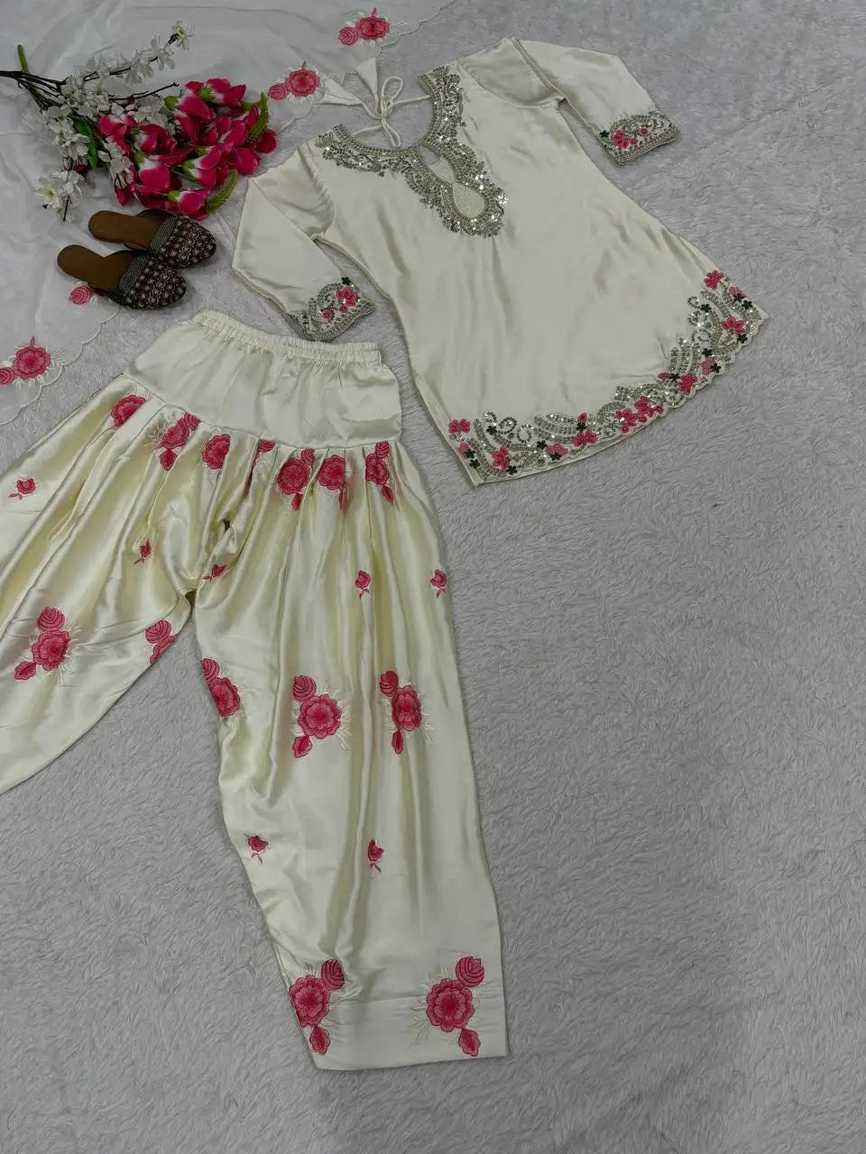 Women's Japan Satin Embroidered Farshi Salwar Kurti Set FZ-PR-51