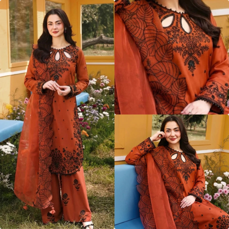 Women's Satin Rayon Embroidered Kurti Palazzo Set FZ-PR-54