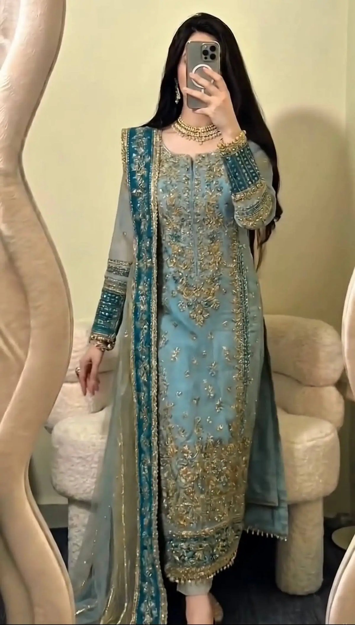 Heavy Embroidered Fox Georgette Three-Piece Party Wear Suit FZ-PR-03