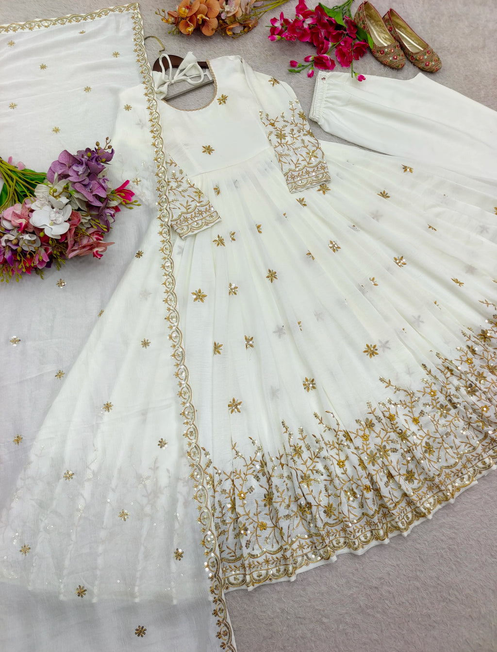 Women's Embroidered Vichitra Silk Anarkali Gown Set FZ-PR-34
