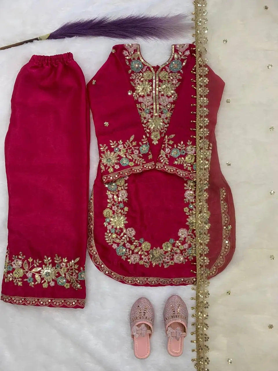 Girls’ Embroidered GMY Silk Salwar Kameez Set with Dupatta FZ-PR-09