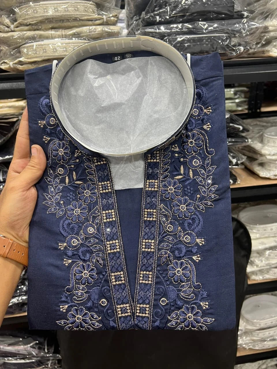 Men's Embroidered Star Silk Kurta Pyjama Set FZ-PR-19