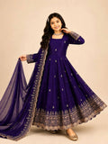 Girls' Purple Embroidered Fendy Silk Anarkali Gown Set FZ-PR-25