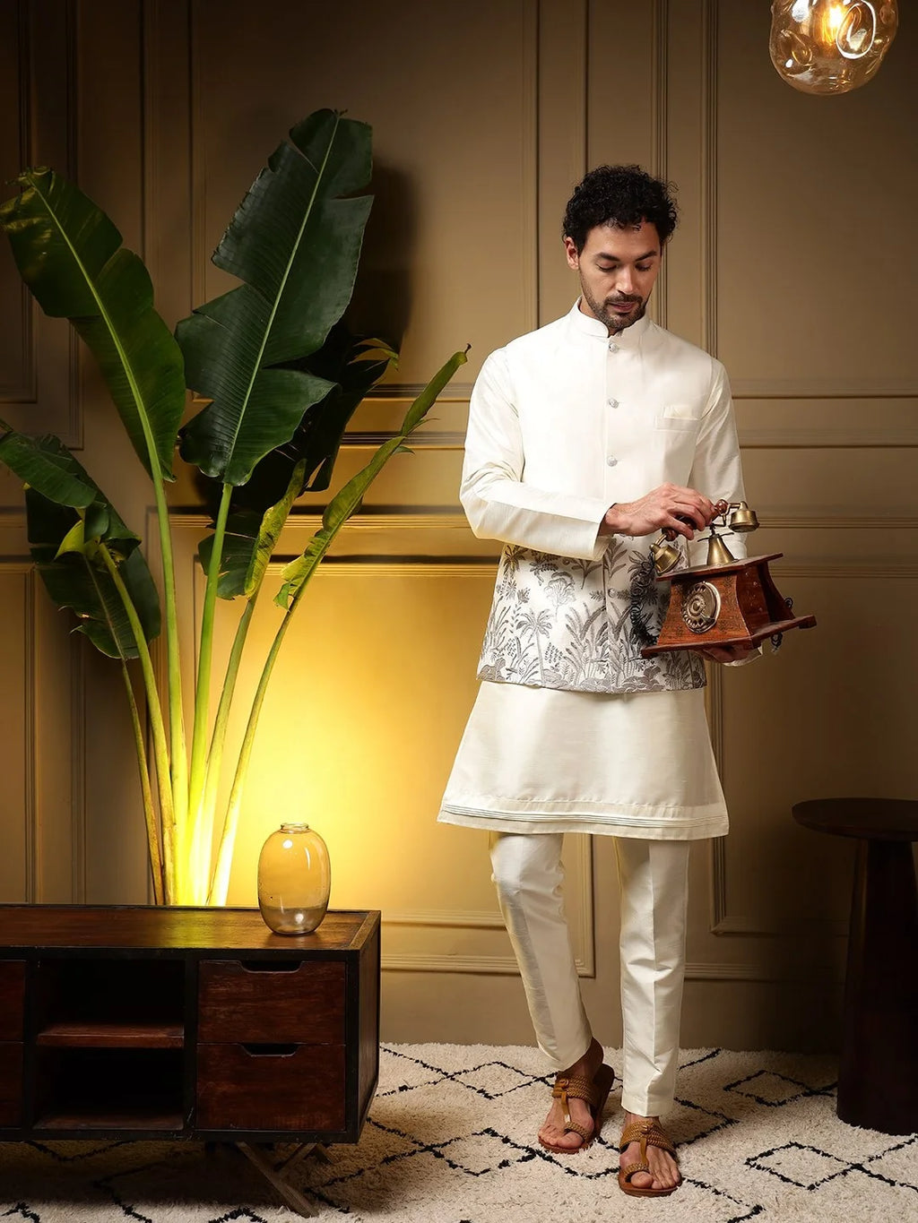 Men's Embroidered Silk Koti Kurta Pant Set FZ-PR-20