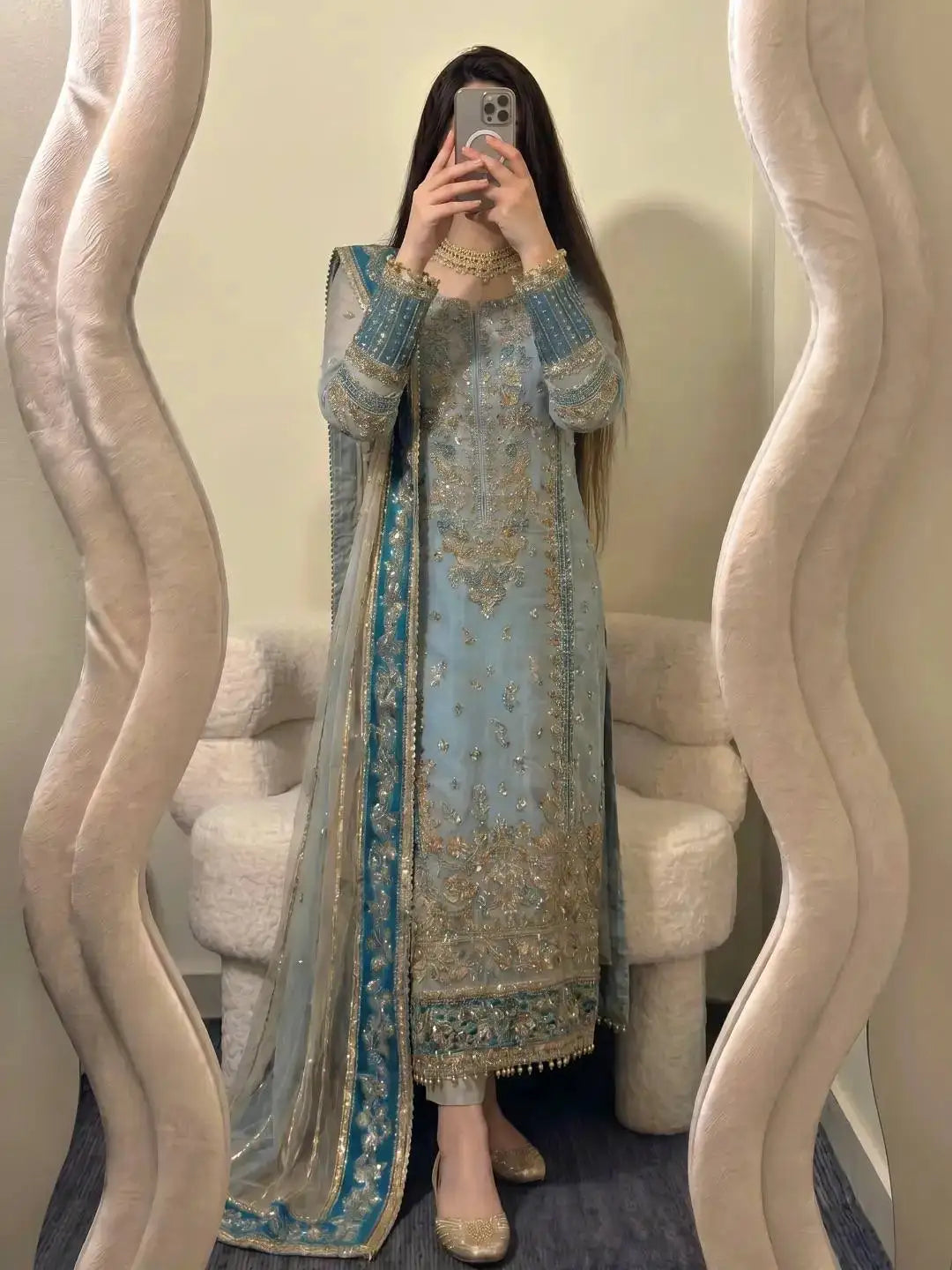 Heavy Embroidered Fox Georgette Three-Piece Party Wear Suit FZ-PR-03