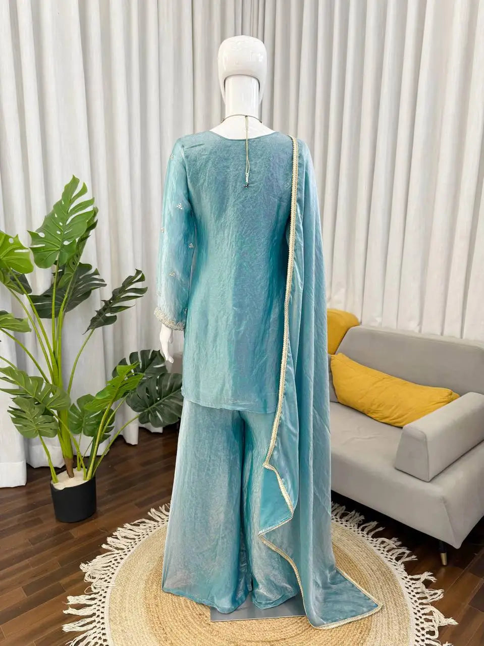 Women's Fendy Silk Thread & Sequence Work Kurti Palazzo Set FZ-PR-49