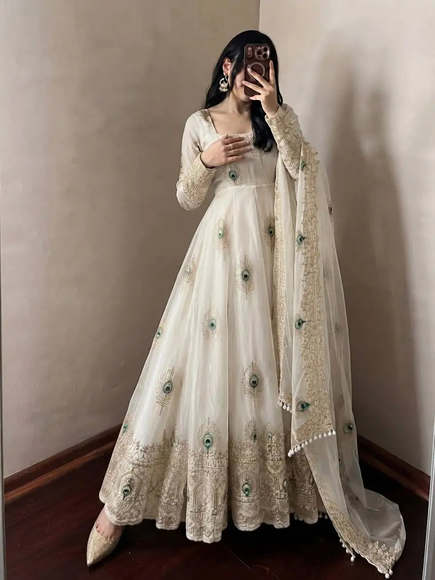 Women's Silk Embroidered Gown Set FZ-PR-42