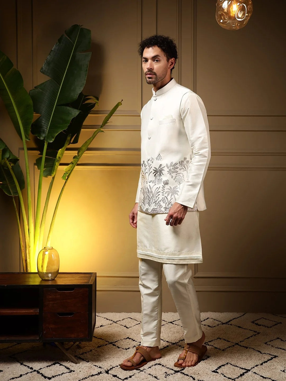 Men's Embroidered Silk Koti Kurta Pant Set FZ-PR-20