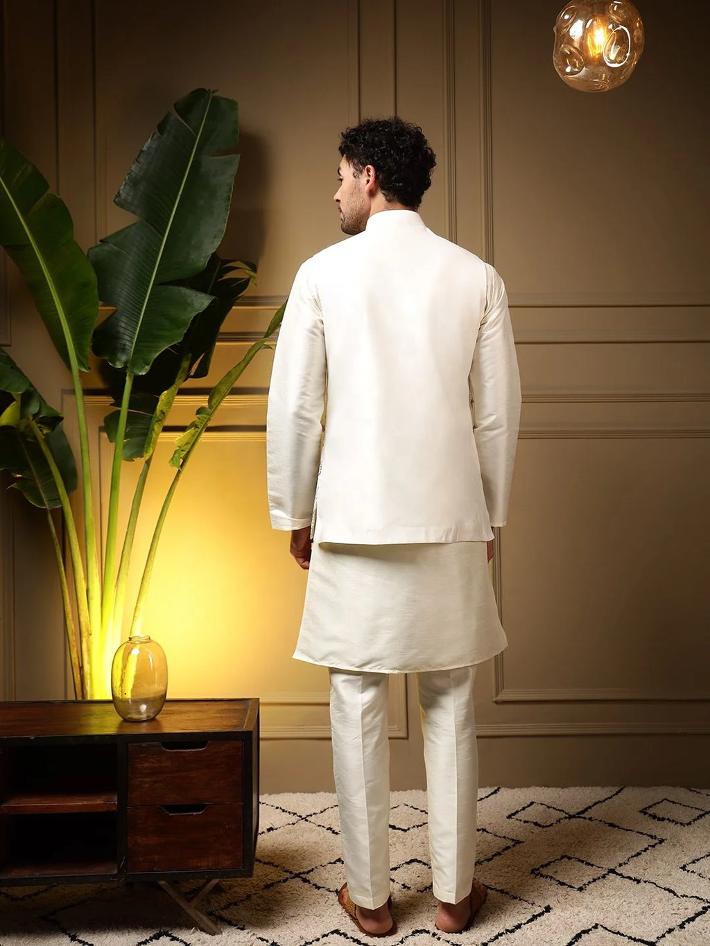 Men's Embroidered Silk Koti Kurta Pant Set FZ-PR-20