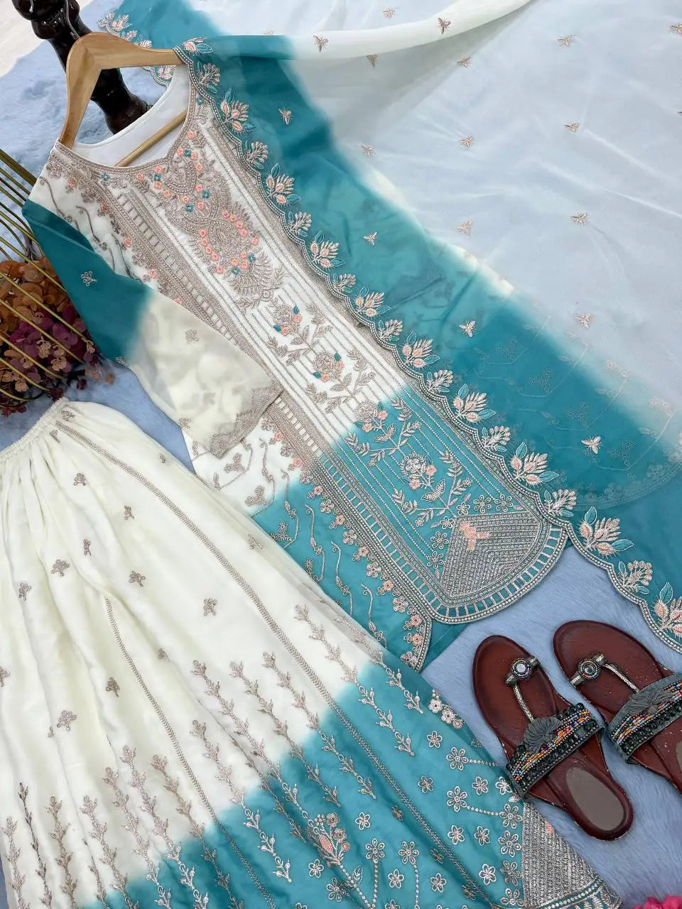 Embroidered Dual-Tone Georgette Palazzo Suit Set FZ-PR-04