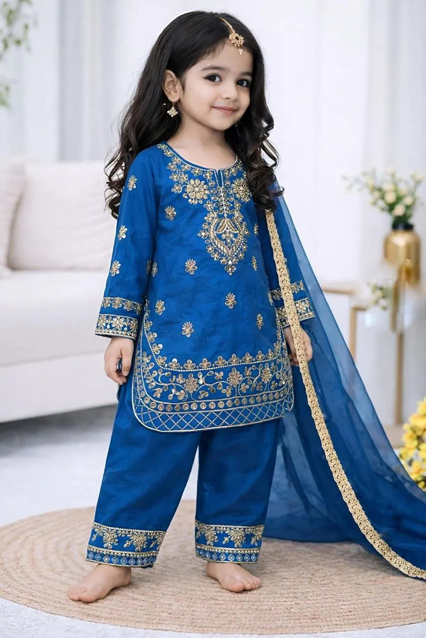 Girls' Embroidered GMY Silk Palazzo Suit Set FZ-PR-26