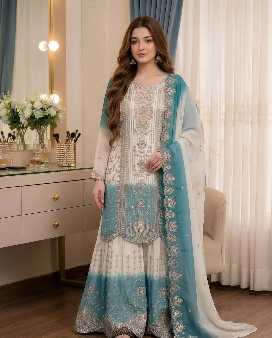 Embroidered Dual-Tone Georgette Palazzo Suit Set FZ-PR-04