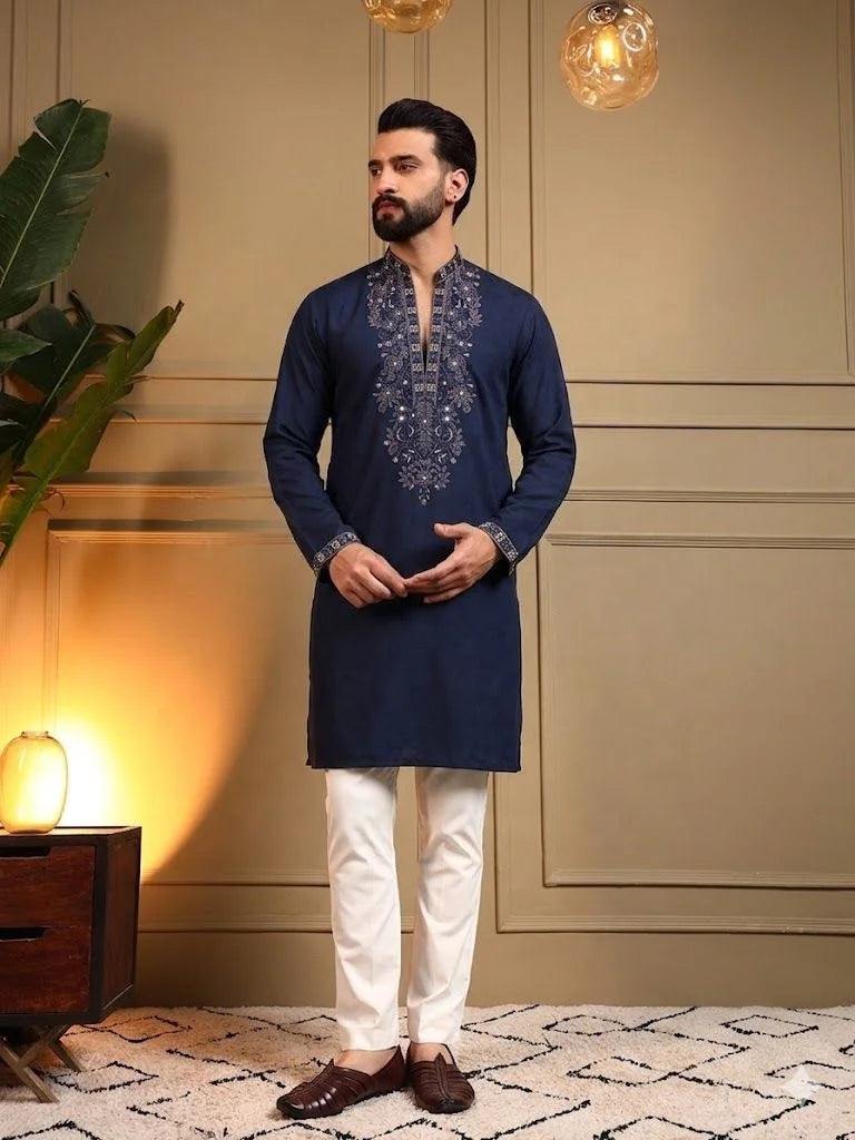 Men's Embroidered Star Silk Kurta Pyjama Set FZ-PR-19