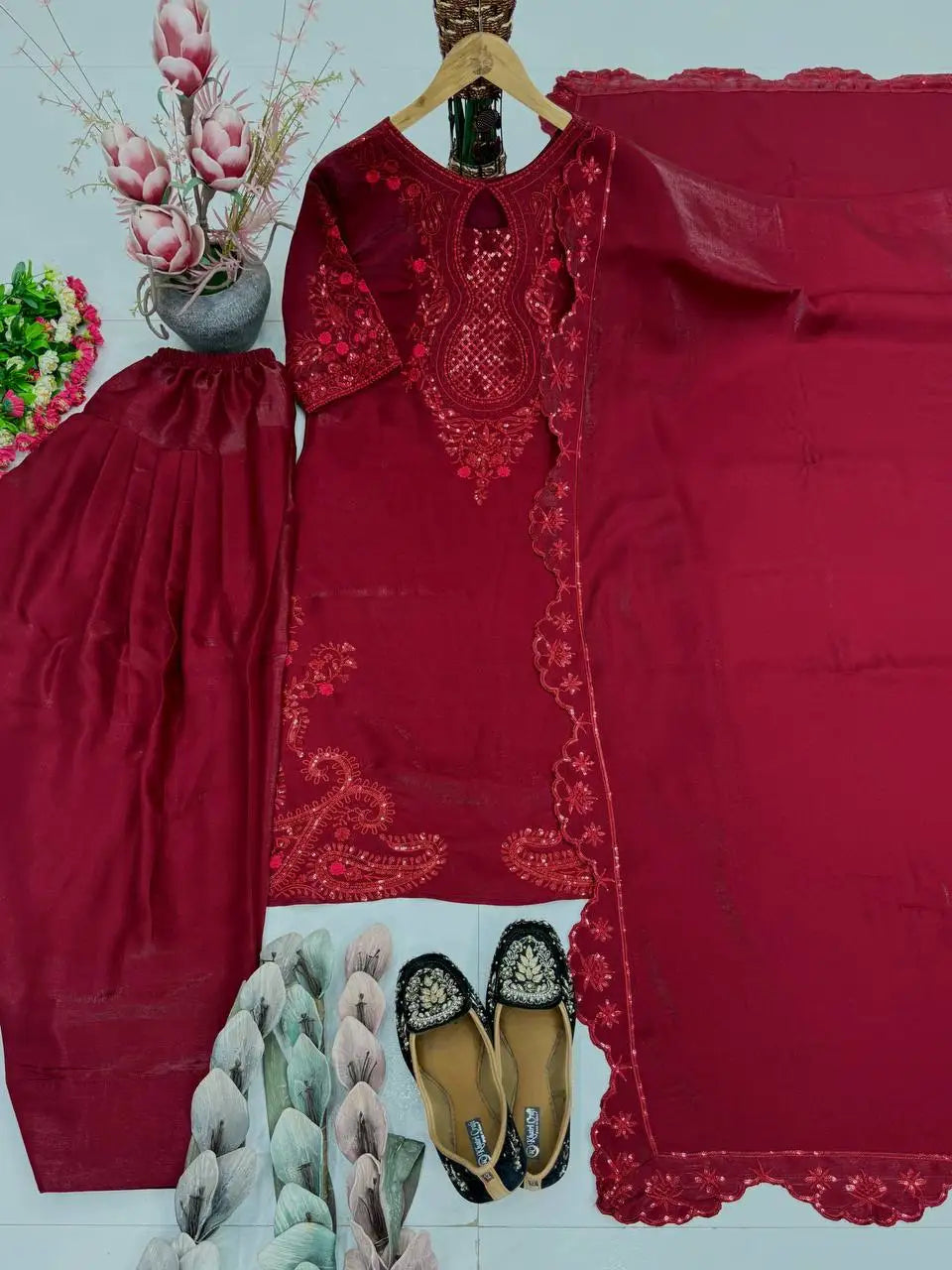 Women's Heavy Embroidered 3-Piece Palazzo Suit Set FZ-PR-10