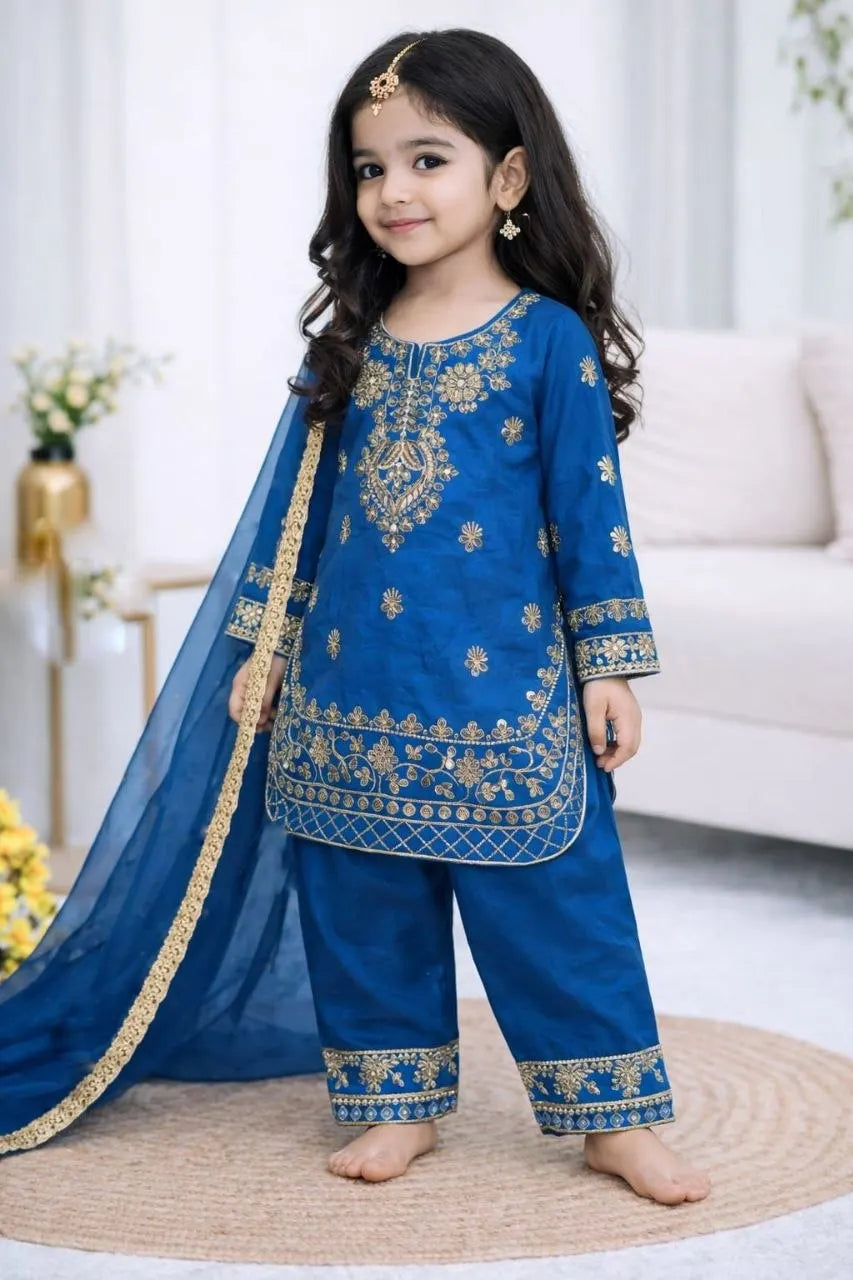 Girls' Embroidered GMY Silk Palazzo Suit Set FZ-PR-26