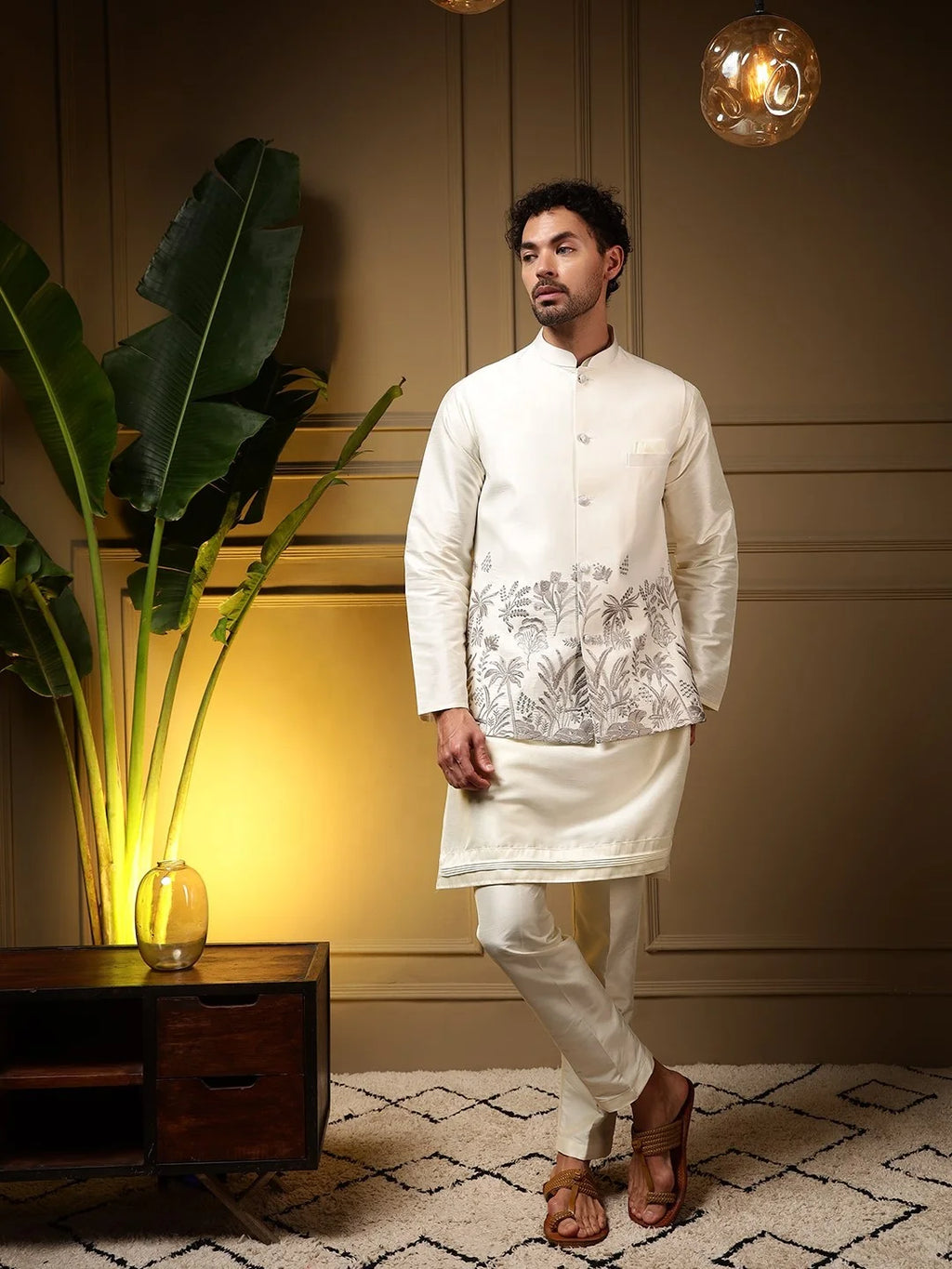 Men's Embroidered Silk Koti Kurta Pant Set FZ-PR-20