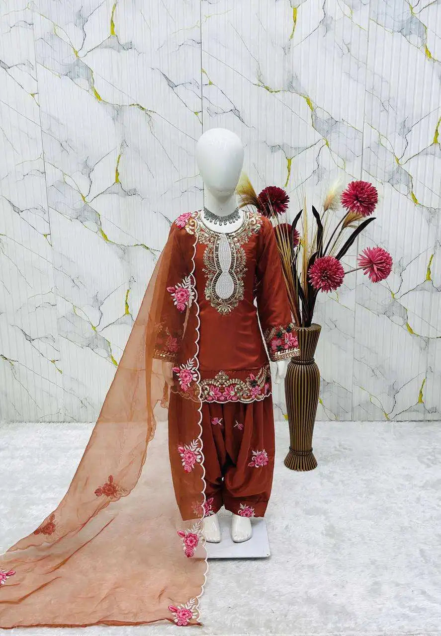 Girls' Heavy Crêpe Embroidered Salwar Kameez Set FZ-PR-40