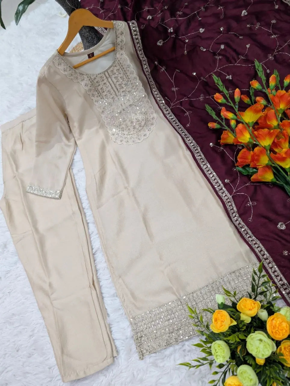 Women's CP Vichitra Silk Embroidered Kurti Set FZ-PR-37