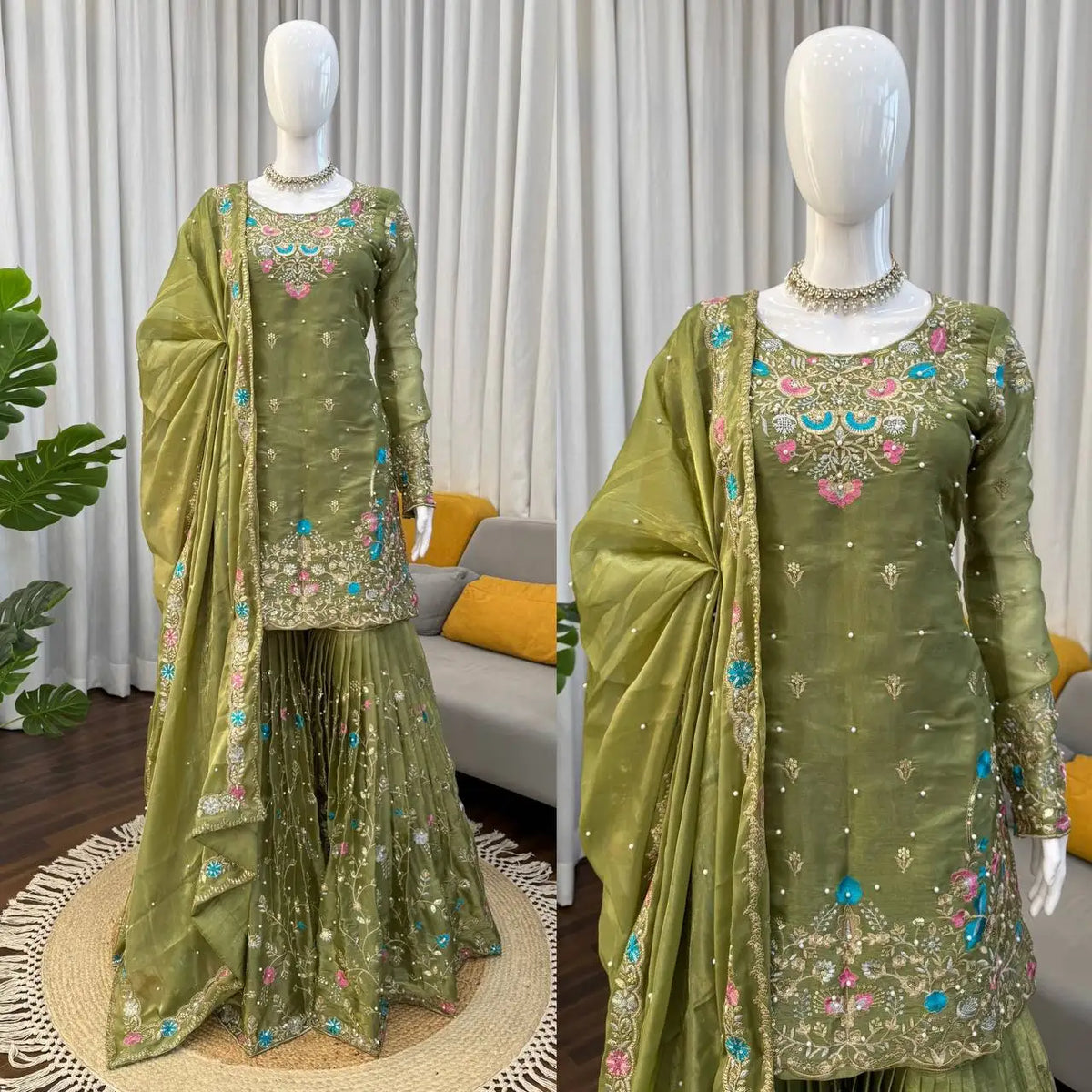 Women's JMC Silk Embroidered Anarkali Sharara Set FZ-PR-52