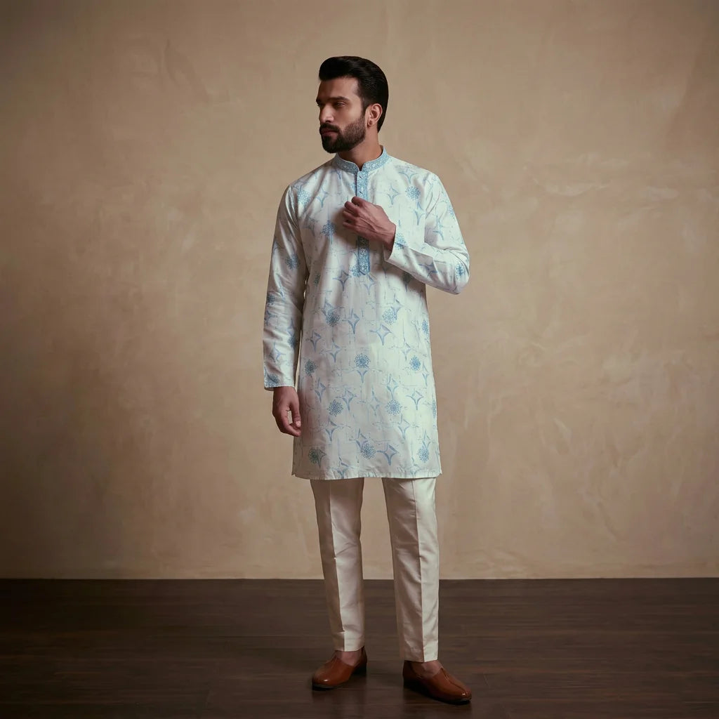 Men's Printed Star Silk Kurta Pyjama Set FZ-PR-17