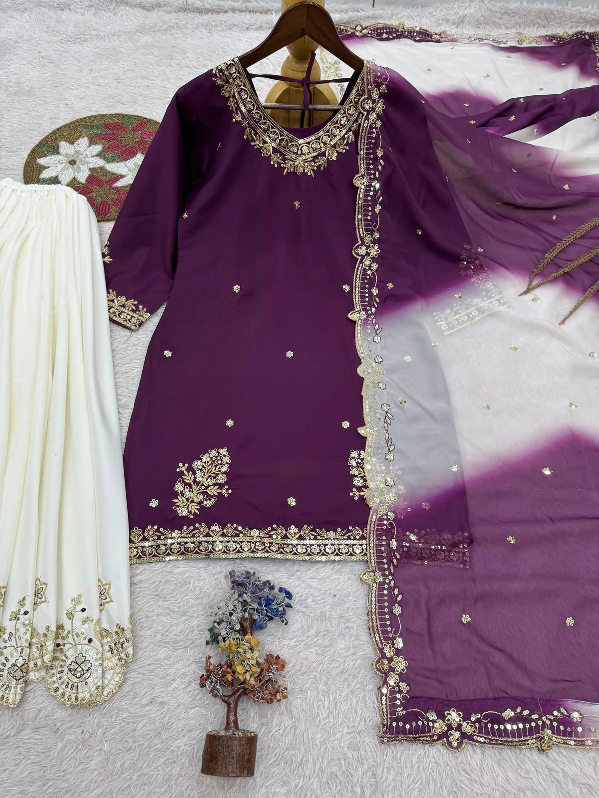Women's French Crêpe Embroidered Salwar Kameez Set FZ-PR-43