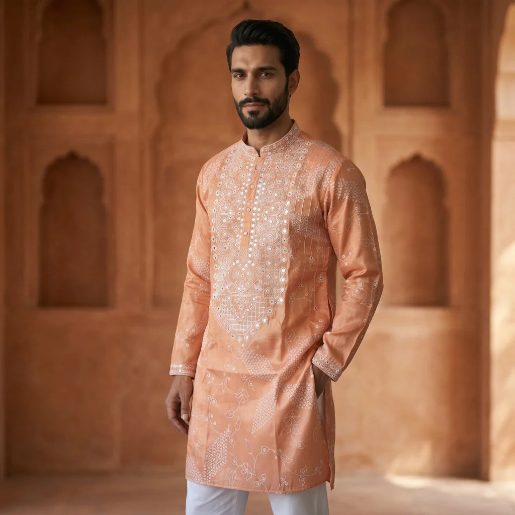 Men's Embroidered Simmer Silk Kurta Pyjama Set FZ-PR-16