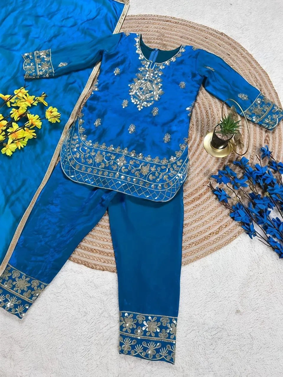 Girls' Embroidered GMY Silk Palazzo Suit Set FZ-PR-26