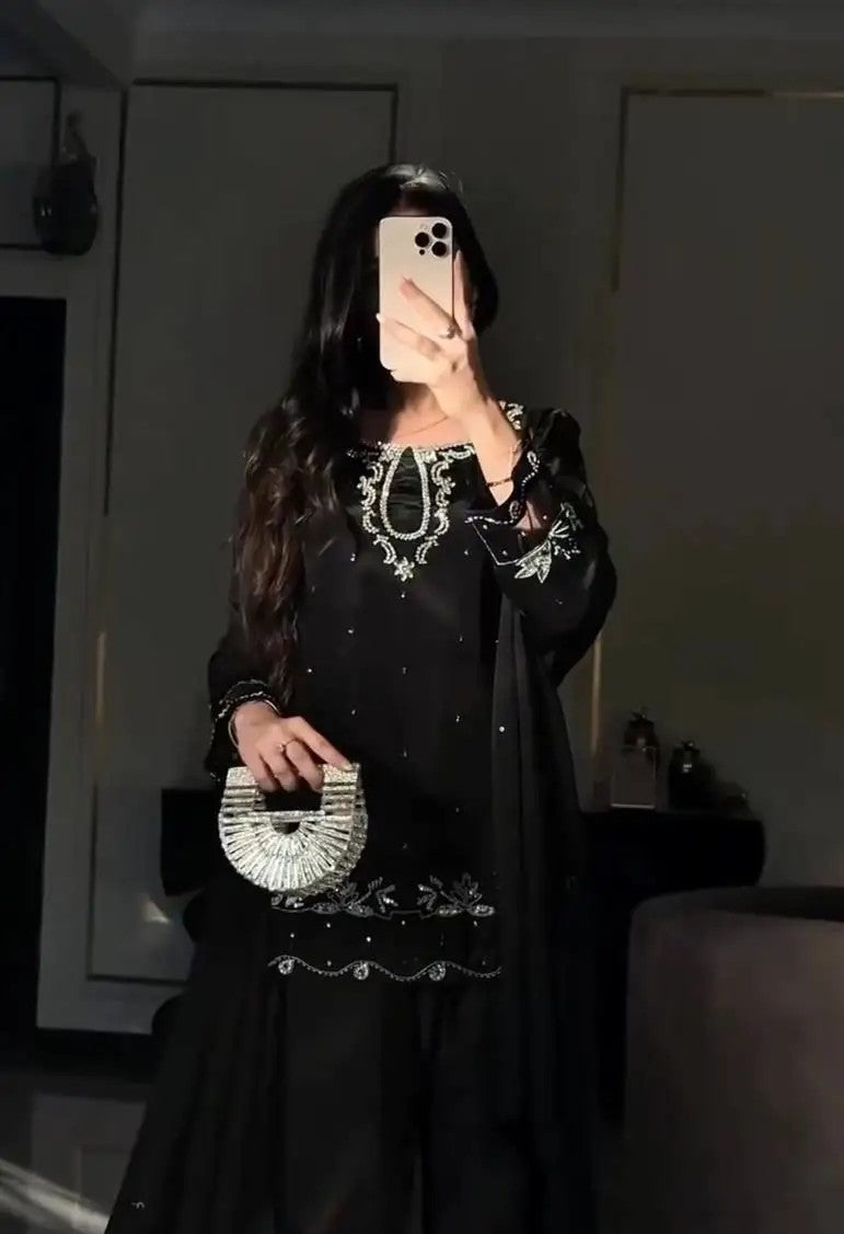 Women's Natural Satin Embroidered Top Farshi Palazzo Set FZ-PR-57